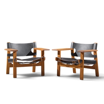  B rge Mogensen Borge Mogensen B rge Mogensen for Fredericia Mid Century Oak and Leather Spanish Chairs Pair