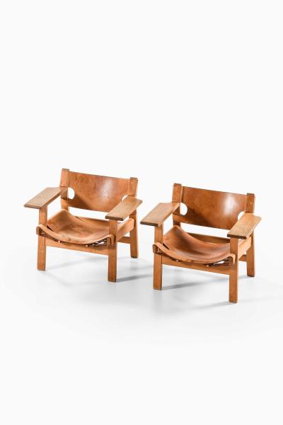  B rge Mogensen Borge Mogensen Pair of Spanish Chairs in Leather Oak by B rge Mogensen 1950s