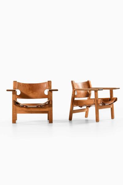  B rge Mogensen Borge Mogensen Pair of Spanish Chairs in Leather Oak by B rge Mogensen 1950s
