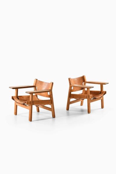  B rge Mogensen Borge Mogensen Pair of Spanish Chairs in Leather Oak by B rge Mogensen 1950s