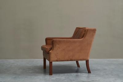  B rge Mogensen Borge Mogensen Scandinavian Lounge Chair in Patinated Cognac Leather 1970s