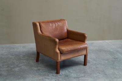  B rge Mogensen Borge Mogensen Scandinavian Lounge Chair in Patinated Cognac Leather 1970s