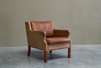  B rge Mogensen Borge Mogensen Scandinavian Lounge Chair in Patinated Cognac Leather 1970s