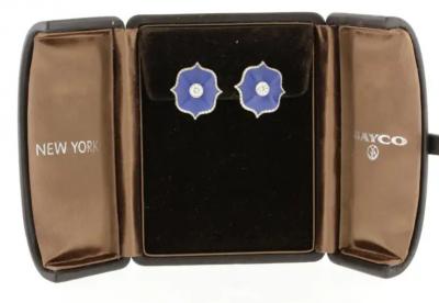  BAYCO BAYCO BLUE CERAMIC LOTUS DIAMOND EARRINGS