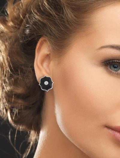  BAYCO BAYCO CERAMIC MINI LOTUS DIAMOND EARRINGS