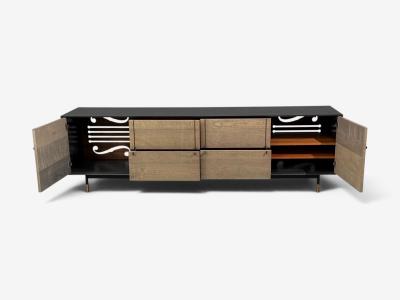  BDDW BDDW Modern Sideboard Ebonized Wood Tiger Maple Bronze USA 2015