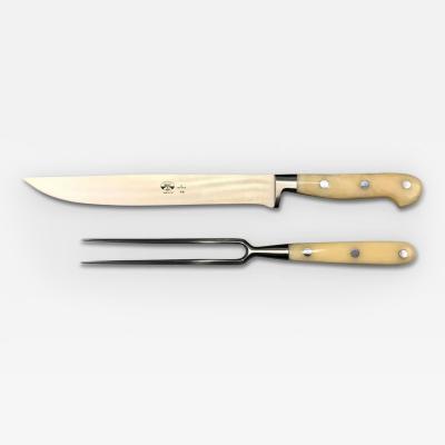  BERTI CARVING SET IN WHITE LUCITE HANDLES WITH WOOD BLOCK