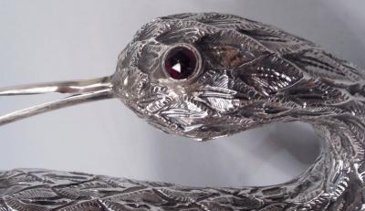  BH Joseph Co Dutch Silver Bird Spice Box of Egret Standing on One Leg