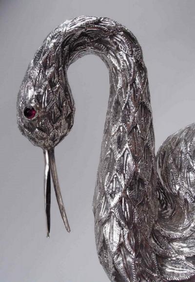  BH Joseph Co Dutch Silver Bird Spice Box of Egret Standing on One Leg