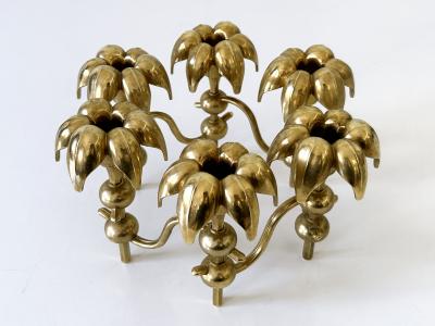  BMF Nagel Rare Mid Century Gilt Brass Candle Holder Palm Leaves by BMF Nagel Germany