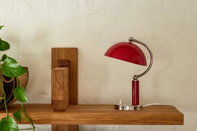  BOR NS BOR S 1940s Bor ns Bor s Table Lamp in Red Lacquered Metal Nickel