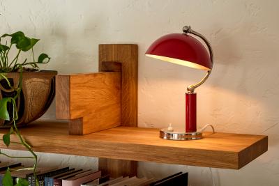  BOR NS BOR S 1940s Bor ns Bor s Table Lamp in Red Lacquered Metal Nickel