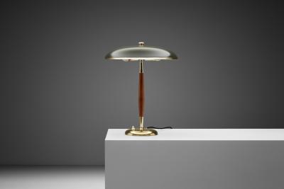  BOR NS BOR S Model B8453 Brass and Wood Table Lamp for Bor ns Sweden 1930s