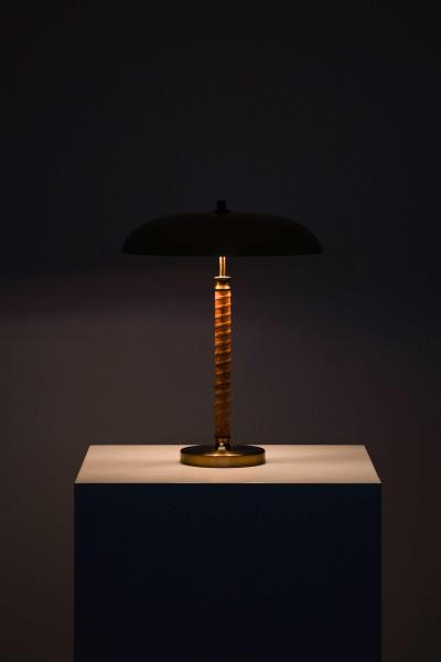  BOR NS BOR S Scandinavian Modern Table Lamp in Brass and Leather by Bor ns 1950s