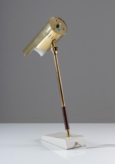  BOR NS BOR S Swedish Midcentury Table Lamp in Leather and Brass by Bor ns