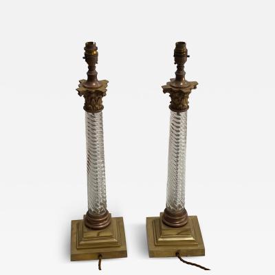 Baccarat 1900 Pair of Baccarat Crystal and Bronze Renaissance Style Lamps