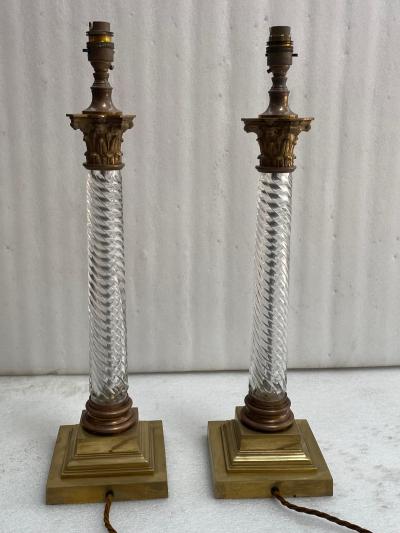  Baccarat 1900 Pair of Baccarat Crystal and Bronze Renaissance Style Lamps