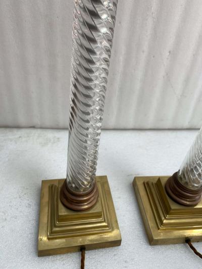  Baccarat 1900 Pair of Baccarat Crystal and Bronze Renaissance Style Lamps