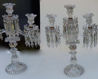  Baccarat 1950 Pair of Baccarat Crystal Chandeliers with 2 Arms and Signed Baccarat