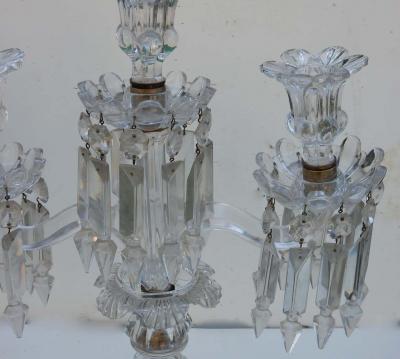  Baccarat 1950 Pair of Baccarat Crystal Chandeliers with 2 Arms and Signed Baccarat