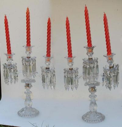  Baccarat 1950 Pair of Baccarat Crystal Chandeliers with 2 Arms and Signed Baccarat