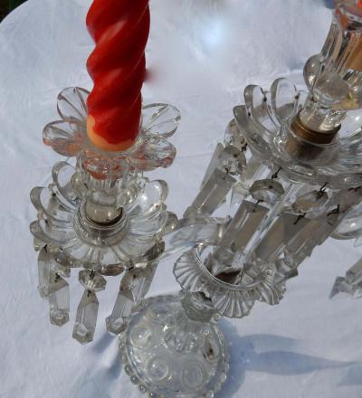  Baccarat 1950 Pair of Baccarat Crystal Chandeliers with 2 Arms and Signed Baccarat