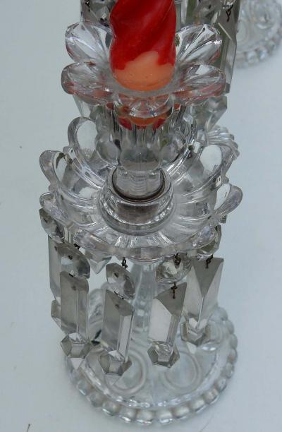  Baccarat 1950 Pair of Baccarat Crystal Chandeliers with 2 Arms and Signed Baccarat