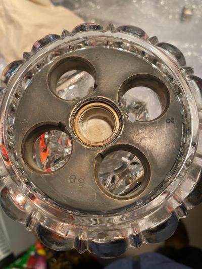  Baccarat 1950 Pair of Candlesticks 4 Branchs Beaded Bases and Signed in Relief Baccarat