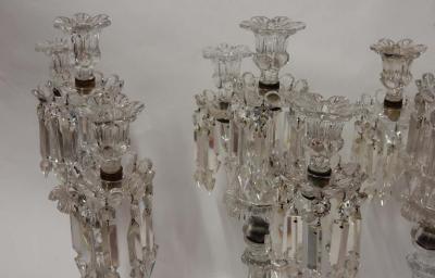  Baccarat 1950 Serie 4 Candlesticks Baccarat Signed with 2 Arms Pearl Socks Cut Prims