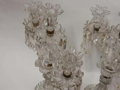  Baccarat 1950 Serie 4 Candlesticks Baccarat Signed with 2 Arms Pearl Socks Cut Prims
