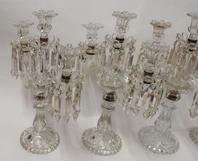 Baccarat 1950 Serie 4 Candlesticks Baccarat Signed with 2 Arms Pearl Socks Cut Prims