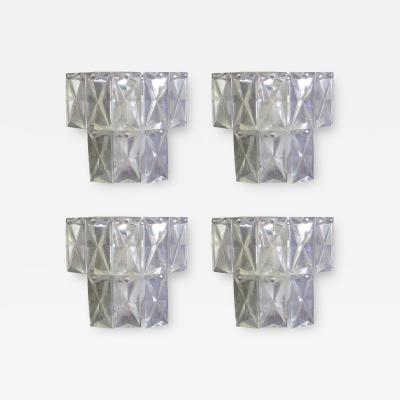  Baccarat 2 Pairs of French Mid Century Modern Lead Crystal Sconces Attributed to Baccarat