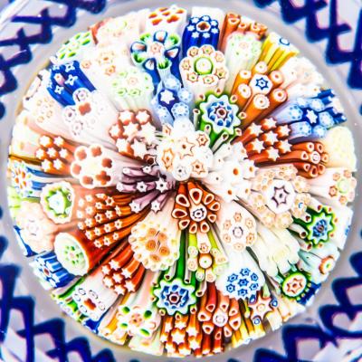  Baccarat A BACCARAT MUSHROOM PAPERWEIGHT WITH BLUE WHITE TORSADE