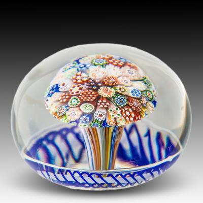  Baccarat A BACCARAT MUSHROOM PAPERWEIGHT WITH BLUE WHITE TORSADE