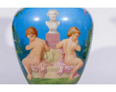  Baccarat A Large French Baccarat Opaline Glass Hand Painted Bacchanale Vase by Roussel