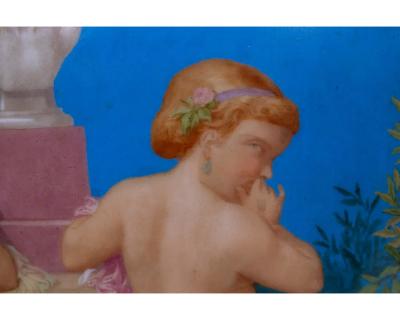  Baccarat A Large French Baccarat Opaline Glass Hand Painted Bacchanale Vase by Roussel