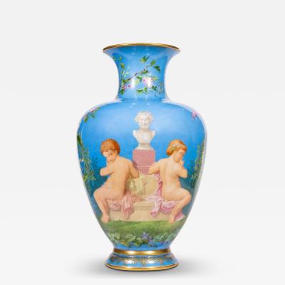  Baccarat A Large French Baccarat Opaline Glass Hand Painted Bacchanale Vase by Roussel