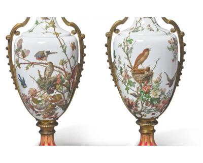  Baccarat A Monumental Exhibition Pair Of Baccarat Opaline Glass Bronze Mounted Vases