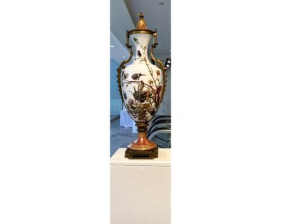  Baccarat A Monumental Exhibition Pair Of Baccarat Opaline Glass Bronze Mounted Vases