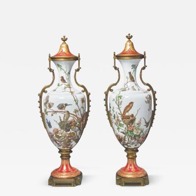  Baccarat A Monumental Exhibition Pair Of Baccarat Opaline Glass Bronze Mounted Vases