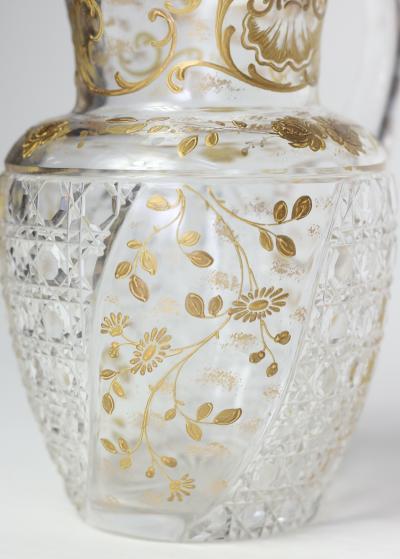  Baccarat Antique Baccarat Cut Crystal Pitcher with Gold Encrusted Decoration 1880