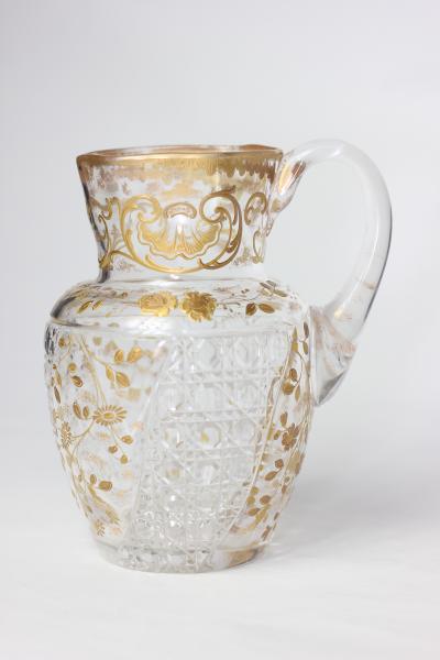  Baccarat Antique Baccarat Cut Crystal Pitcher with Gold Encrusted Decoration 1880