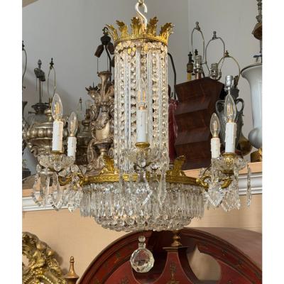  Baccarat Antique Baccarat Gilt Bronze and French Crystal 6 Lite Chandelier