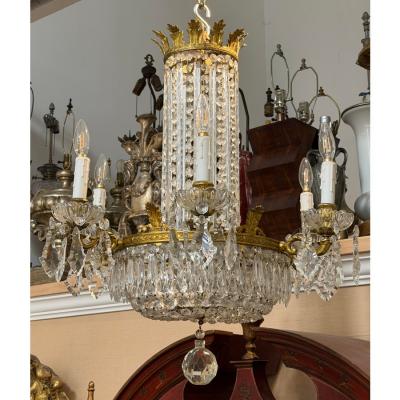  Baccarat Antique Baccarat Gilt Bronze and French Crystal 6 Lite Chandelier