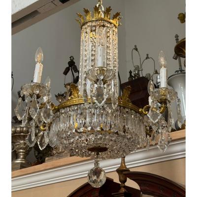  Baccarat Antique Baccarat Gilt Bronze and French Crystal 6 Lite Chandelier