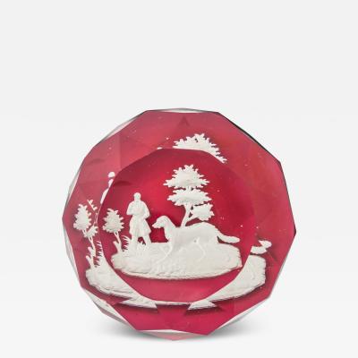  Baccarat BACCARAT HUNTSMAN SULPHIDE PAPERWEIGHT ON TRANSLUCENT RED GROUND