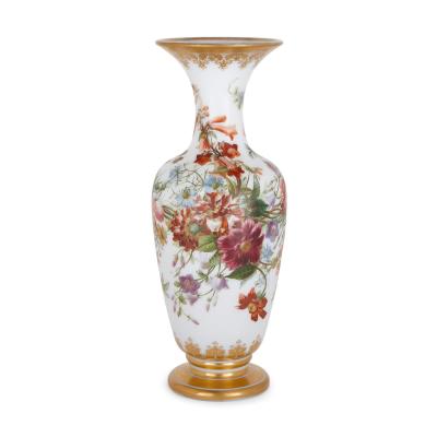  Baccarat Floral painted antique glass vase by Baccarat