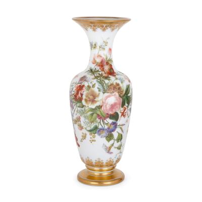  Baccarat Floral painted antique glass vase by Baccarat