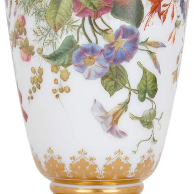 Baccarat Floral painted antique glass vase by Baccarat