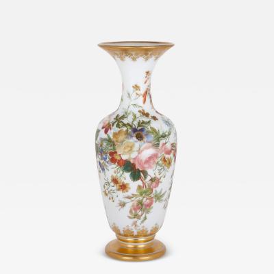  Baccarat Floral painted antique glass vase by Baccarat